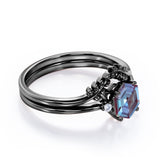 Trilogy 0.55 Ct Hexagon Lab Alexandrite Leafy Bridal Set