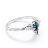 Modern Six Prong Set 1 Carat Kite Shaped Lab Created Alexandrite And Diamond Seven Stone Engagement Ring For Women In White Gold