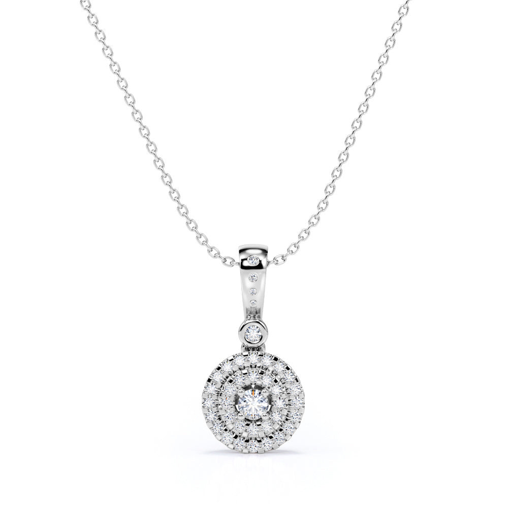 Double Halo 1.50 Carat Round Moissanite  Pendant in 18k Rose Gold Over Silver