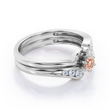 Mini Channel Design 0.5 TCW Round Cut Morganite and Moissanite Six-Prong Bridal Ring Set in Rose Gold