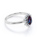 Hexagon Halo 1.20 Carat Oval Cut Lab Created Alexandrite And Diamond Bezel Set Four Prong Engagement Ring In White Gold