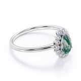 Delicate Minimalist 1.50 Carat Pear Shape Milky Dendritic Moss Green Agate and Diamond Floral Cluster Engagement Ring in Rose Gold