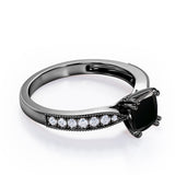 Classic Eight Prongs 1.25 Carat Cushion Cut Black Diamond Vintage Milgrain Engagement Ring In White Gold