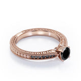 1.25 ct Round Lab Black Diamond Milgrain Engagement Ring