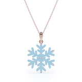 Christmas Snowflake Diamond Enamel Pendant Necklace in 18K White Gold Plating over Silver