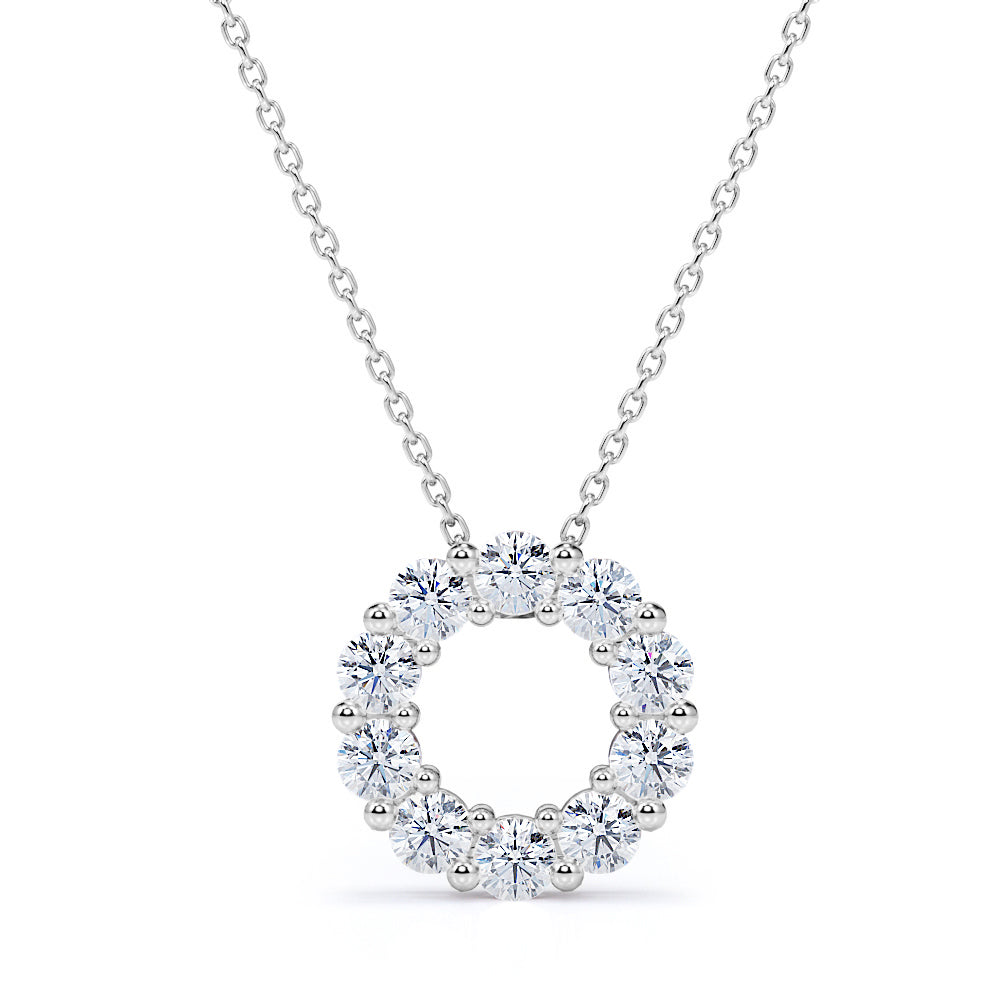 Snowy Round Wreath 1.10 carat Round Moissanite Pendant Necklace in 18k White Gold Over Silver