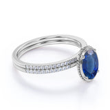 Perfect 1.25 Carat Oval cut Sapphire and Diamond Bridal Ring Set in White Gold