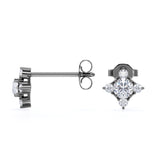 Dainty Sunburst 1.15 Carat Round Certified Moissanite and Diamond Shared Prong Stud Earrings in Yellow Gold