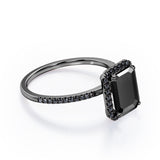 Halo-Style 1.5 TCW Emerald Cut Lab Created Black Diamond Engagement Ring with Pave Accents in White Gold