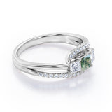 Shared Prongs 1 carat Princess Green Moss Agate and Moissanite Split Shank Band Engagement Ring in Rose Gold