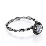 Unique Vintage  0.5 carat Round Moissanite and Diamond Vintage Royal Half Scalloped Ring in Rose Gold