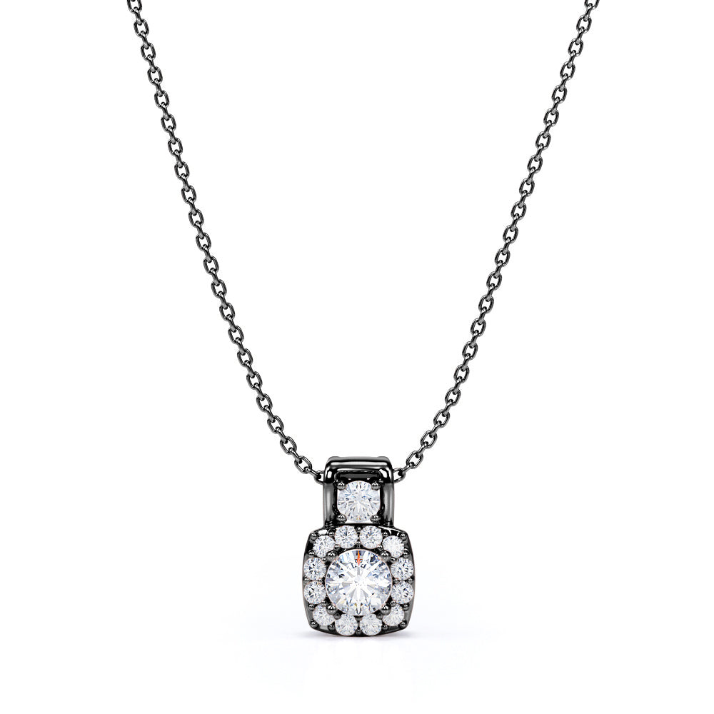 Padlock 0.5 carat Round Moissanite and Diamond Pendant and Necklace in 18k Rose Gold Over Silver