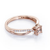Twisted and Split Pinched Shank 0.65 carat Princess Morganite and Moissanites Elegant Engagement Ring in Rose Gold