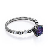 Four Prong 1.25 Carat Round Cut Lab Created Alexandrite And Diamond Modern Art Deco Engagement Ring In White Gold