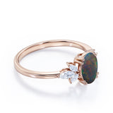 Butterfly style 1.25 Carat Oval Cut Natural Black Fiery Opal And Diamond Nature Inspired Engagement Ring In White Gold