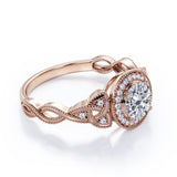 Antique Celtic Knot 0.8 carat Round Moissanite and Diamond Anniversary Ring in Black Gold