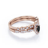 1.67 Carat Teardrop Lab Grown Black Diamond Infinity Engagement Ring With Wedding Band In White Gold