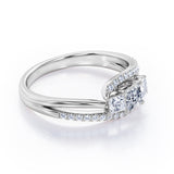 Shared Prongs 1 carat Princess Moissanite and Diamond Split Shank Band Engagement Ring in Rose Gold