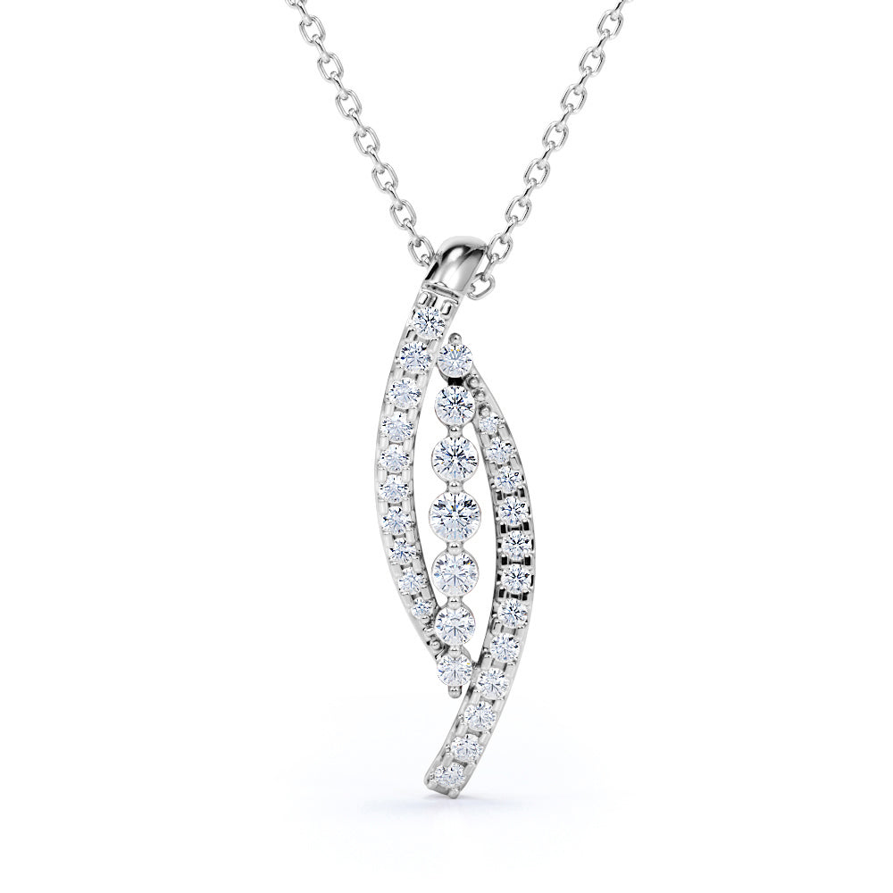 Elegant Three Lines 0.30 carat Round Moissanite Pendant Necklace in 18k Rose Gold Over Silver