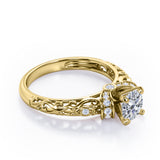 Classic Four Prong 0.45 Carat Round Cut Diamond Art Deco Engagement Ring In Rose Gold