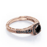 Double Prong Cluster - 1.4 TCW Round Lab Created Black Diamond - Filigree Pave Channel Engagement Ring in White Gold