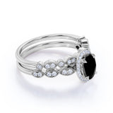 Perfect 1.65 Carat Oval cut Lab Black Diamond Bridal Ring Set in White Gold