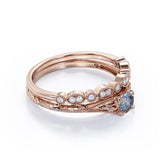 Leaf 0.75 Ct Round Salt and Pepper Diamond Wedding Ring Set