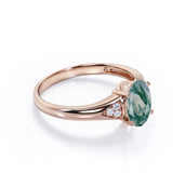 0.55 carat Oval Moss Agate and Moissanite Engagement Ring For Her