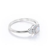 Sharp Four Claws 1.20 Carat Round Cut White Fiery Opal And Diamond Halo Engagement Ring In White Gold