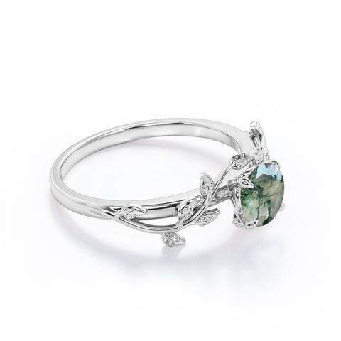 Nature Inspired 1 Ct Round Cut Green Moss Agate Engagement Ring