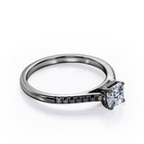 Four Prong Set - 1.25 TCW Princess Cut Moissanite with Lab Created Black Diamond - Scalloped Pave Engagement Ring in White Gold