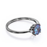 Trillion Geometric 1.05 Carat Hexagon Cut Lab Created Alexandrite And Diamond Three Stone Engagement Ring In White Gold