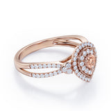 Pear-Shaped Double Halo - 1.7 Carat Round Cut Morganite and diamond - Pave Split Shank Engagement Ring in White Gold