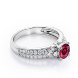 Antique 4 Prong 1.50 Carat Round Cut Lab Ruby And Diamond Vintage Milgrain Layered Engagement Ring In Rose Gold