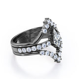 Double Kite Shape 0.8 carat Kite Moissanite and Diamond Trio Ring Set in White Gold