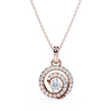Unusual Circle French Pave 1.25 Carat Round Certified Moissanite and Diamond Journey Pendant Necklace in White Gold