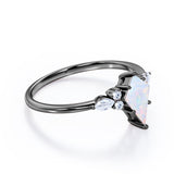 Asymmetric 1.30 Carat kite Shaped White Fire Opal And Diamond Seven Stone Engagement Ring In White Gold