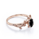 1 ct Oval Lab Black Diamond Leaf Style Engagement Ring