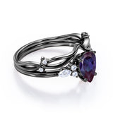 1.40 Ct Tear Drop Lab Alexandrite V Shaped Bridal Set