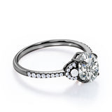 Crescent Accents 0.8 carat Oval Moissanite, Pearl and Diamond Engagement Ring in White Gold