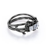 1.25 Carat Princess Cut Near Colorless Moissanite And Diamond Three Stone Wedding Ring Set In White Gold