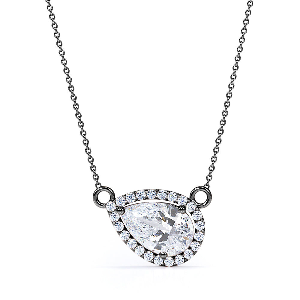Halo 1.1 carat Pea Moissanite Pendant with Necklace in 18k Rose Gold Over Silver