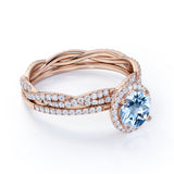 Halo 1.50 ct Round Aquamarine Infinity Bridal Wedding Ring Set