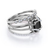 Affordable 1.50 Carat Emerald cut Lab Black Diamond Antique Wedding Trio Ring Set in Rose Gold