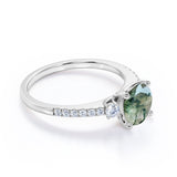 1.50 Carat Round Cut Pave Moss Agate Ring