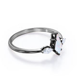 Trillion Six Prong 1.15 Carat Kite Shaped Natural Opal And Diamond Three Stone Basket Set Engagement Ring In Rose Gold
