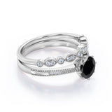 Vintage design 1.50 Carat Round cut Lab Black Diamond Wedding Set for Women in Rose Gold