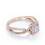 1.25 Carat Princess Cut Moissanite and diamond - Half Crossover Pave - Halo Engagement Ring in White Gold