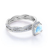 Halo 1.75 ct Cushion Blue Moonstone Bridal Set