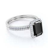 1.75 ct Emerald Lab Black Diamond Halo Wedding Set